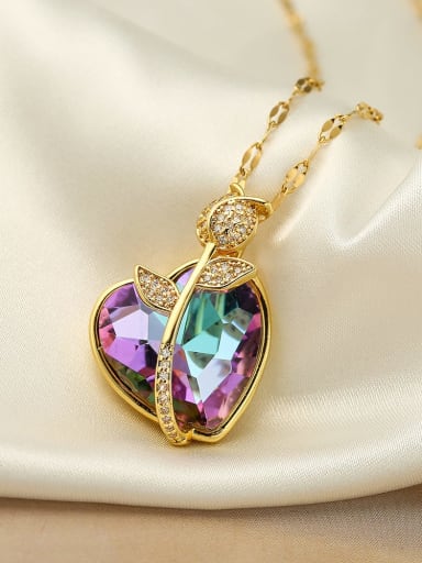 23284 Brass Glass Stone Heart Minimalist Necklace