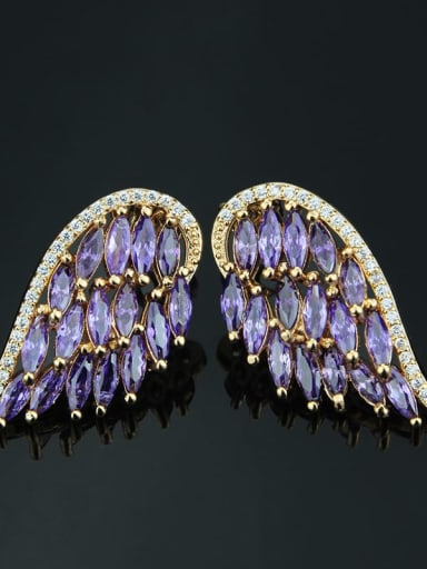 Brass Cubic Zirconia Wing Luxury Stud Earring