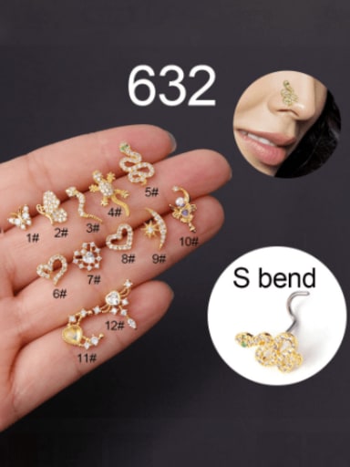 S-shaped screw rod Brass Cubic Zirconia Butterfly Cute Snake Moon  Nose Rings(Single Only One)