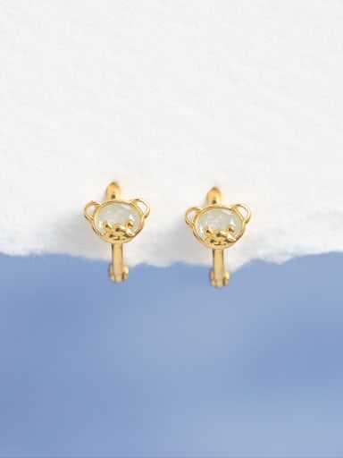 Brass Opal Bear Cute Huggie Earring