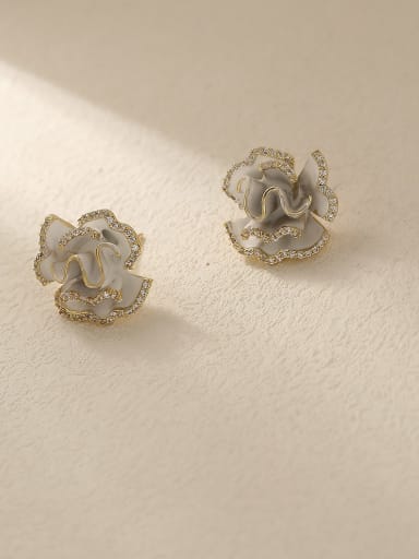 14k gold+white Brass Enamel Flower Cute Stud Trend Korean Fashion Earring