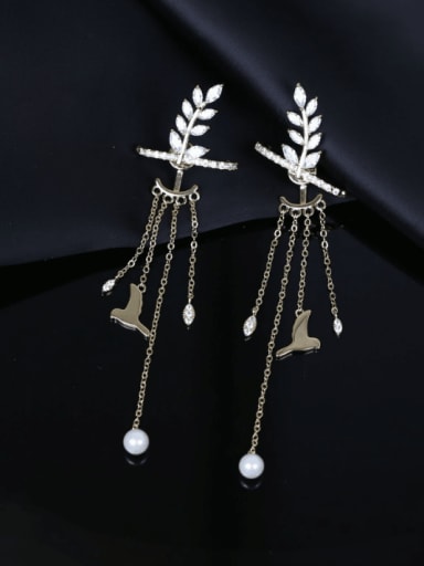 Brass Cubic Zirconia Tassel Leaves Luxury Cluster Earring
