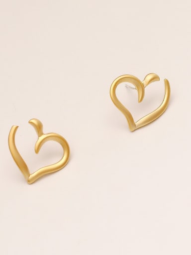 Brass Hollow Heart Minimalist Stud Trend Korean Fashion Earring