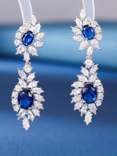 Spinel blue Brass Cubic Zirconia Flower Luxury Drop Earring