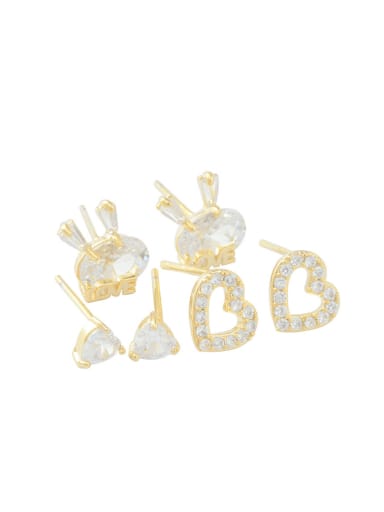 Brass Cubic Zirconia Heart Dainty Stud  Set Earring