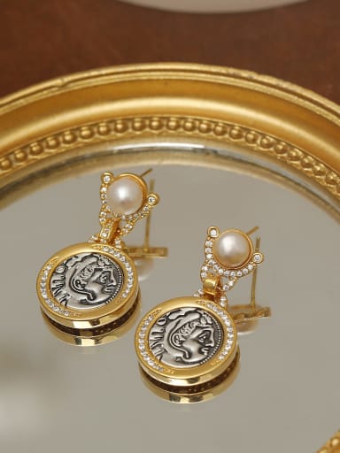 18K gold +white Brass Cubic Zirconia Geometric Vintage Drop Earring
