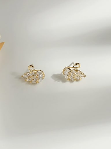 14K gold Copper Cubic Zirconia Swan Cute Stud Trend Korean Fashion Earring