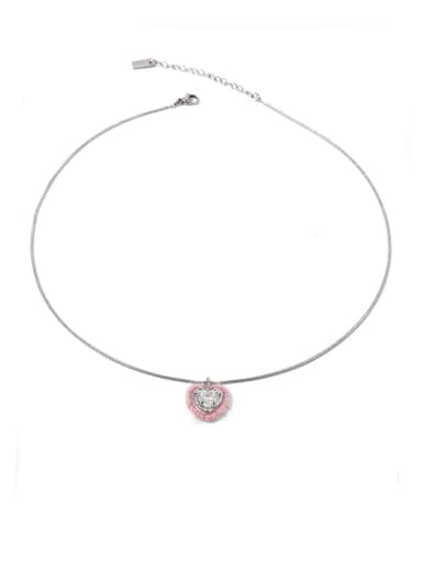 Pink Titanium Steel Heart Vintage Necklace