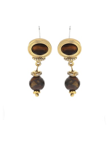 Option 2 is sold in pairs Brass Tiger Eye Geometric Vintage Drop Earring