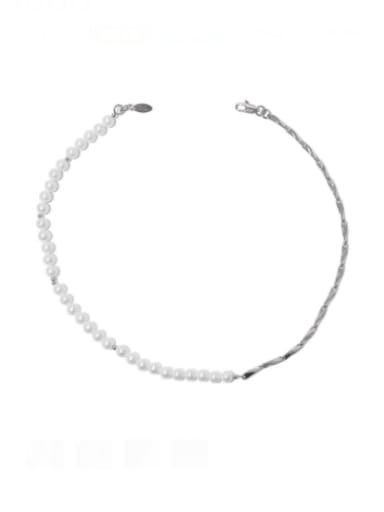 Brass Imitation Pearl Round Vintage Asymmetric chain Necklace