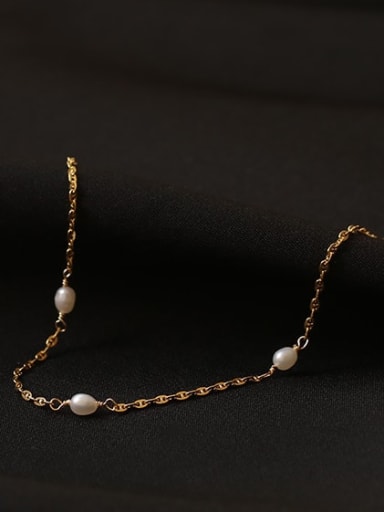 Brass Freshwater Pearl Irregular Minimalist Link Bracelet