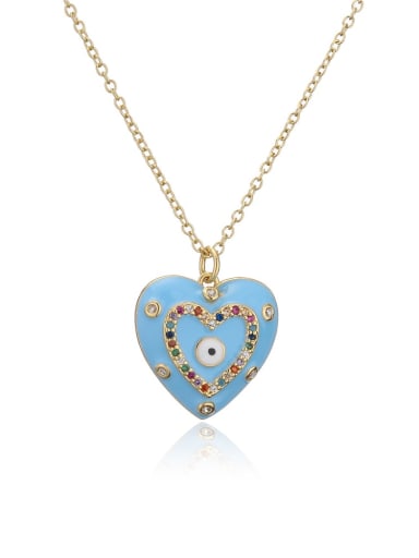 21424 Brass Enamel Vintage Heart  Pendant Necklace