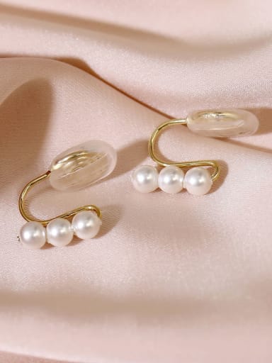 Brass Freshwater Pearl Geometric Minimalist Clip Earring