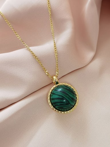 14K gold +green wood grain beads Brass Imitation Pearl Geometric Minimalist Necklace