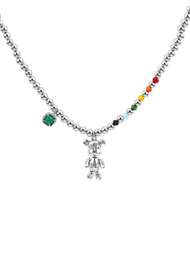 Brass Bead Rainbow Vintage Bear Pendant Necklace