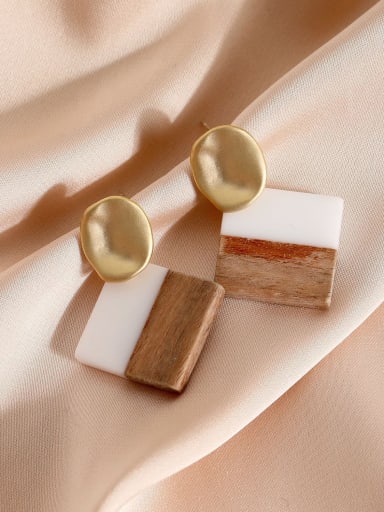 Brass Wood Geometric Minimalist Earring