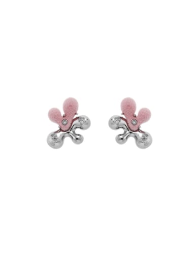 Pink Brass Enamel Flower Vintage Stud Earring