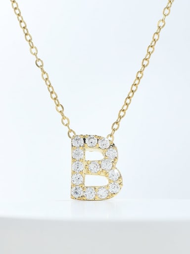 Gold XL63375 B Brass Cubic Zirconia Letter Minimalist Necklace