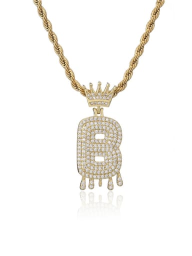B Brass Cubic Zirconia Crown Hip Hop Letter Pendant Necklace