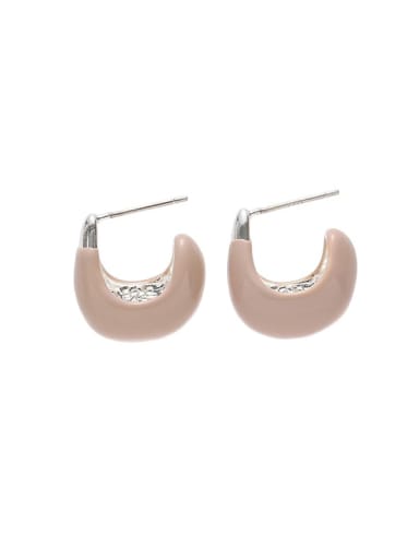 Apricot colored earrings Brass Enamel U Shape Minimalist Stud Earring