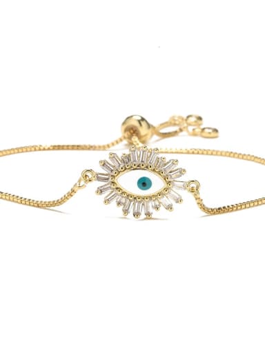 30520 Brass Cubic Zirconia Enamel Evil Eye Vintage Adjustable Bracelet