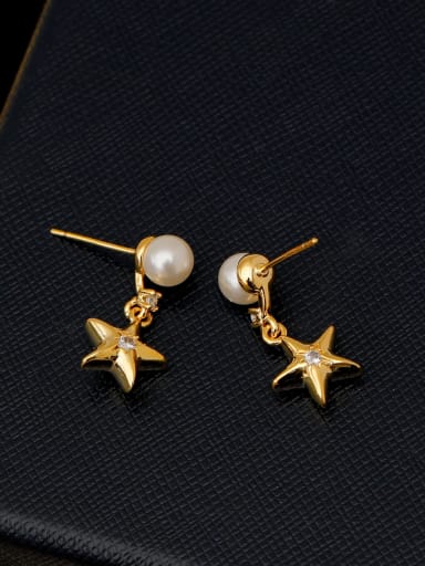 Brass Imitation Pearl Star Minimalist Drop Earring