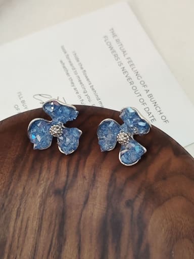 Brass Synthetic Crystal Flower Minimalist Stud Earring