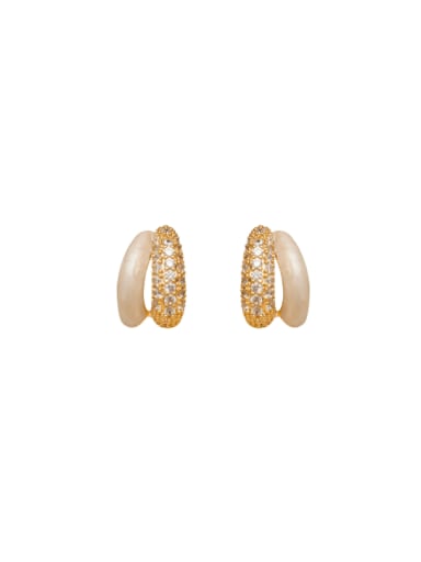 Brass Rhinestone Enamel Geometric Minimalist Stud Earring