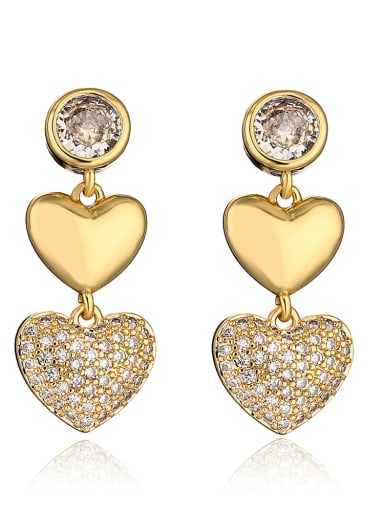 44044 Brass Cubic Zirconia Heart Dainty Stud Earring