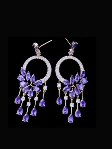 purple Brass Cubic Zirconia Flower Ethnic Drop Earring