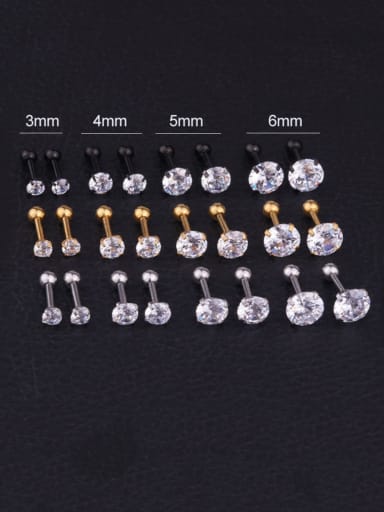 Stainless steel Cubic Zirconia Round Hip Hop Stud Earring