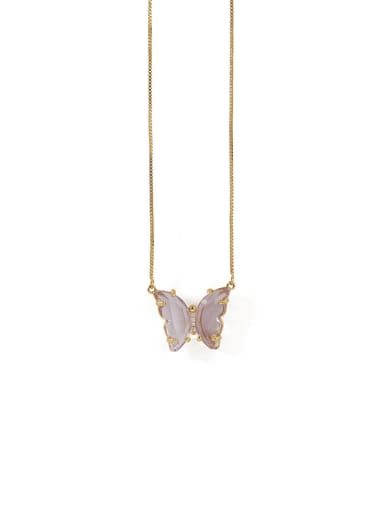 Brass Glass Stone Butterfly Minimalist Pendant Necklace