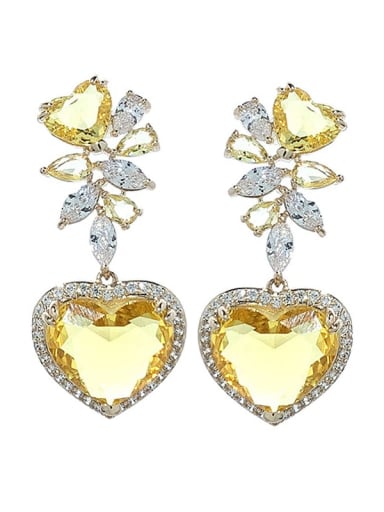 yellow Brass Cubic Zirconia Heart Luxury Drop Earring