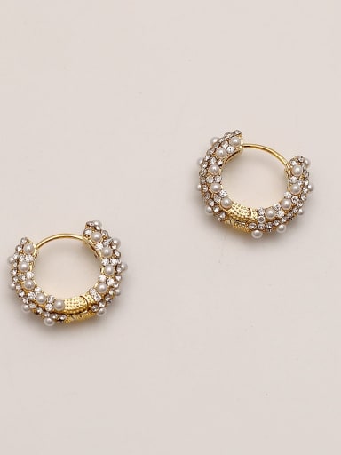 Brass Imitation Pearl Round Vintage Hoop Trend Korean Fashion Earring