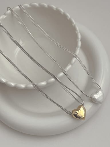 Brass Heart Minimalist Multi Strand Necklace