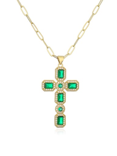 22117 Brass Cubic Zirconia Cross Hip Hop Regligious Necklace