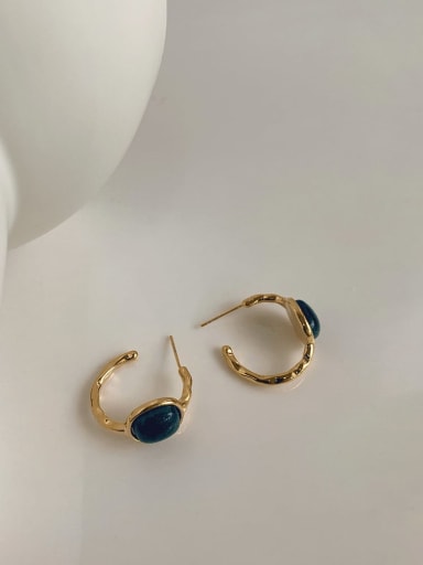 Q55 Blue Earrings Alloy Resin Geometric Vintage Hoop Earring