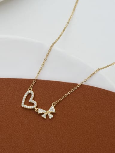 xl63816 Brass Cubic Zirconia Heart Minimalist Necklace