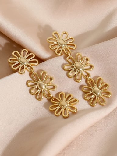 Brass Holllow  Flower Vintage Long Drop Earring