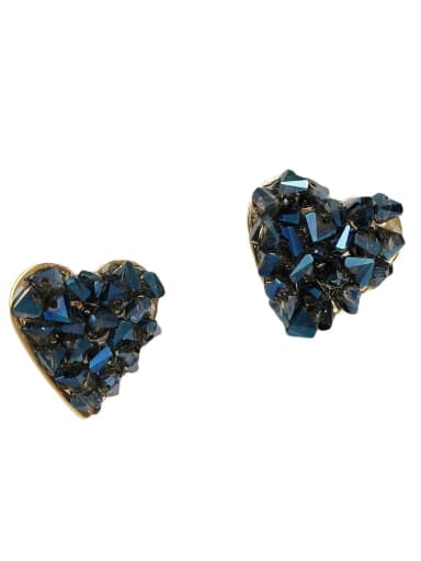 Brass Glass Stone Heart Minimalist Stud Trend Korean Fashion Earring
