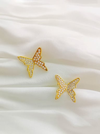 Copper Imitation Pearl Butterfly Dainty Stud Trend Korean Fashion Earring