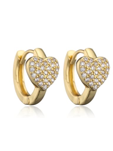 40891 Brass Cubic Zirconia Heart Vintage Huggie Earring