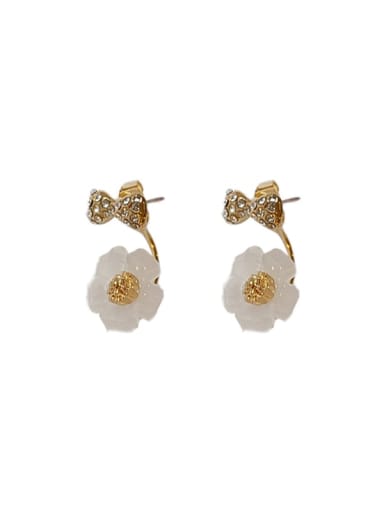 Mixed Metal Rhinestone White Flower Cute Stud Earring