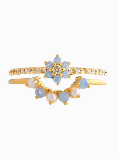 1 Brass Cubic Zirconia Flower Trend Band Ring