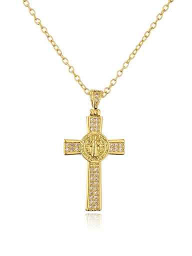 21954 Brass Cubic Zirconia Cross Vintage Regligious Necklace