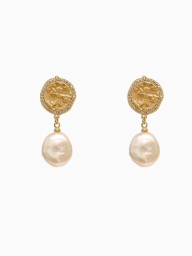 Brass Imitation Pearl Geometric Vintage Drop Trend Korean Fashion Earring
