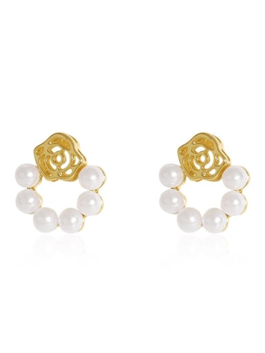 Brass Imitation Pearl Flower Vintage Drop Trend Korean Fashion Earring