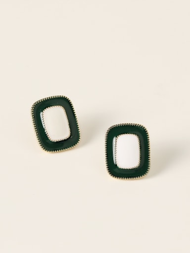 14K gold ink green Brass Enamel Geometric Vintage Stud Trend Korean Fashion Earring