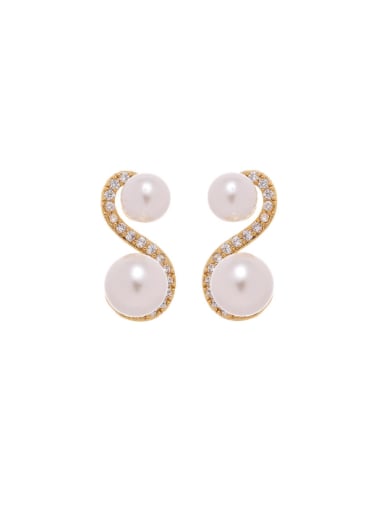 golden Brass Imitation Pearl Geometric Minimalist Stud Earring