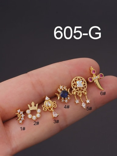 gold Brass Cubic Zirconia Crown Cute Single Earring